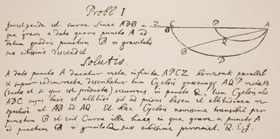 Facsimile van de oplossing voor het probleem van de Brachystochrone, of curve van de snelste afdaling door Isaac Newton